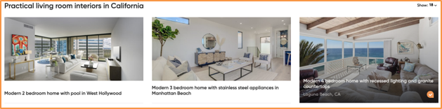 Image demonstrates on of the Purlin's StyleExporer's unique features when finding a home using style: displaying images side-by-side of interior rooms of different houses. 